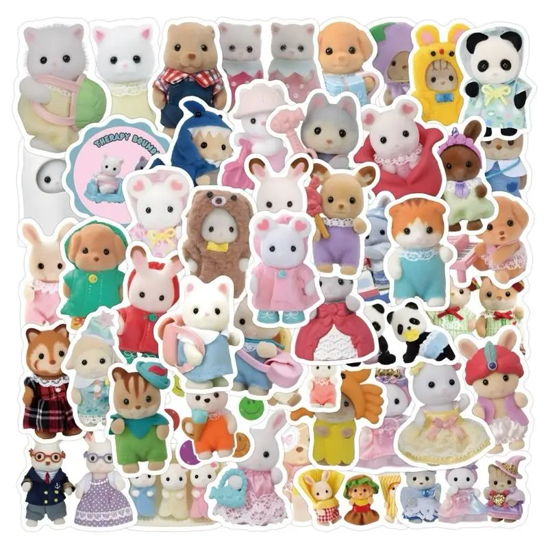 Calico Critters Mix Vinyl Decals - 60 Pcs for Phone, – Perfect for Water Bottles, Laptops, Phone Cases, Scrapbooks, Textbooks, and Gift Wrapping