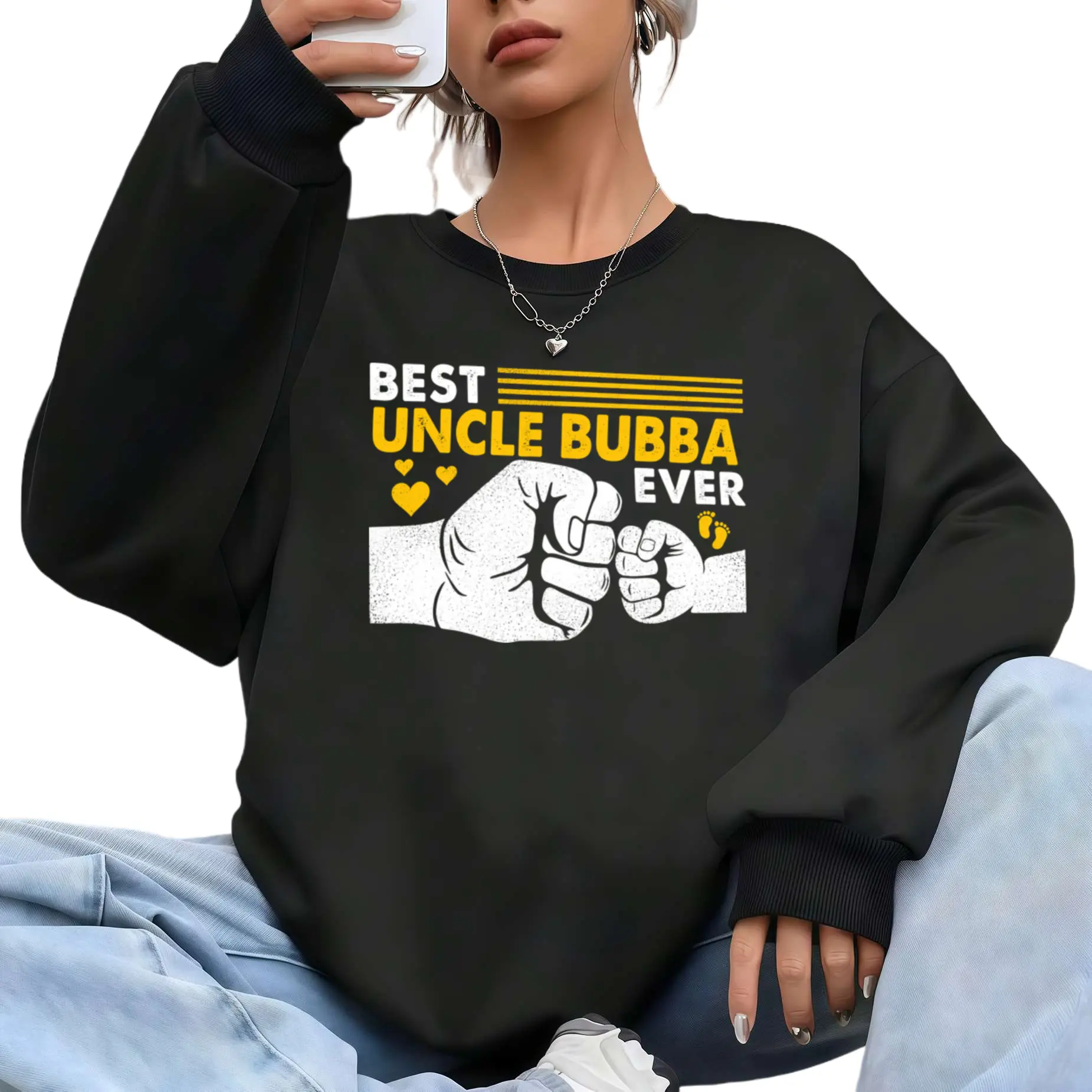Best Uncle Bubba Long Sleeve Sweatshirt – Retro Thumbs-Up Crew Neck, Soft Breathable Fabric, Perfect Gift for Uncles & Cousins Hoodie Prints