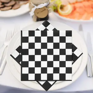 20 Pieces 2-ply Checkered Flag Napkins Disposable Cocktail Napkins Paper Napkins for Dinner Birthday Racing Themed Party Black and White Checkered Napkins