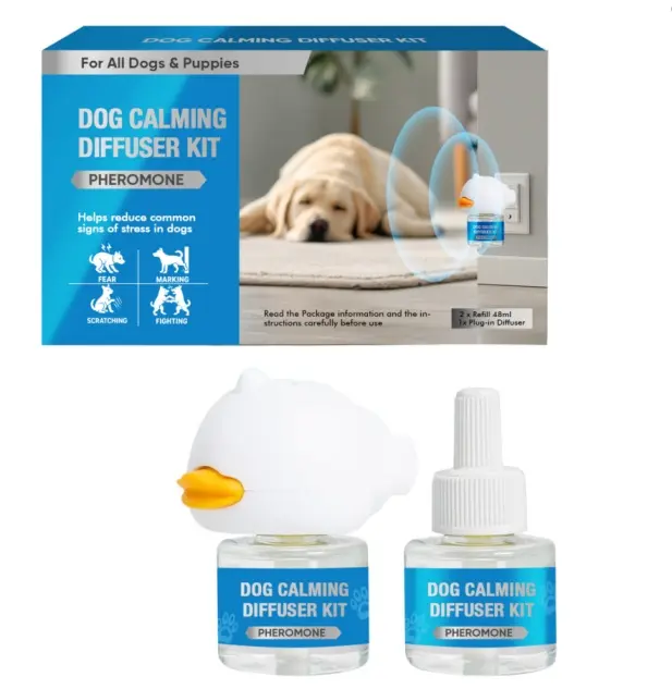 Dog Calming Synthetic Pheromone Scent Diffuser Kit - Drug-Free Anti-Anxiety Wall-Mounted Room Plug-In, 2x48ml Refills, Simple Setup, 24/7 Stress Relief, Soothes Dogs, Reduces Chewing/Scratching, Stops Excessive Barking & Indoor Marking, Pet Care Gift