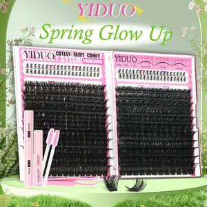 YIDUO Eyelash Cluster Kit | 3 Styles: 200D, 300D & Bottom Lashes | Individual Lash Clusters | 6–20mm D-Curvature Individual Lash Extension Kit With Lash Bond and Seal, Remover, Tweezers & Eyelash Brush | Easy DIY at Home Eyelash Extensions Set