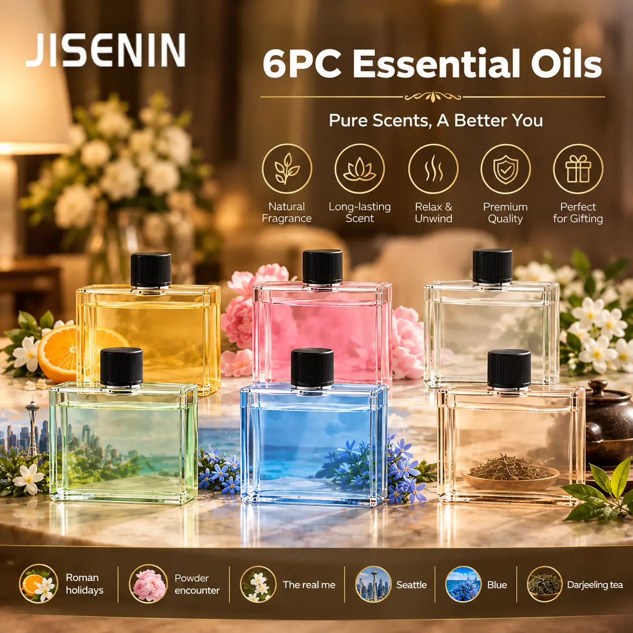 JISENIN 6-Pack Fragrance Oils for S2 Aroma Diffuser, 6 Scents Home Fragrance