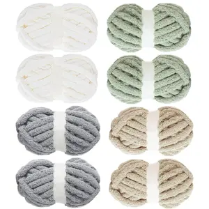 Assorted Chunky Yarn for Crocheting 8 Pack,  Chenille Yarn,Soft Plush Yarn Bulky,Giant Thick Fuzzy Yarn for Hand or Arm Knitting,Cream & Khaki&Sage&Grey(31.7 yds,8 oz Each Skein)