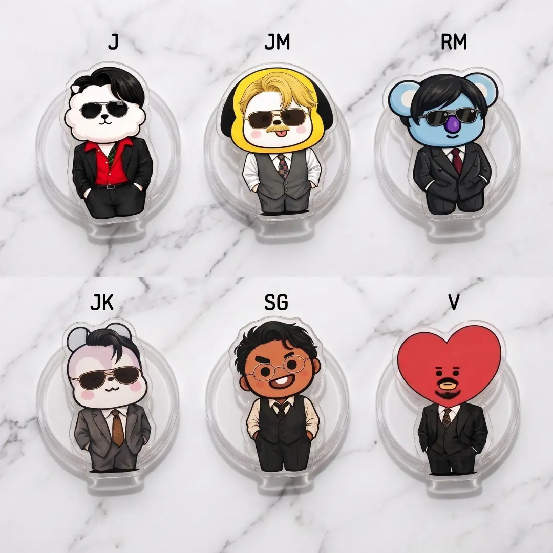 Cute Kpop Bangtannn Fan Phone Grip, Korean Pop Music Idol Accessory, Funny Animal Character Acrylic Phone Grip, Suit Mascot Foldable Stand, Chibi Art Phone Holder