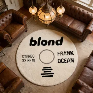 Retro record style circular carpet, simple letter art floor mat, living room coffee table anti slip foot mat, bedroom bedside absorbent pad, household thick and soft easy to clean pad, suitable for American retro/trendy home decoration, Non Slip Rugs