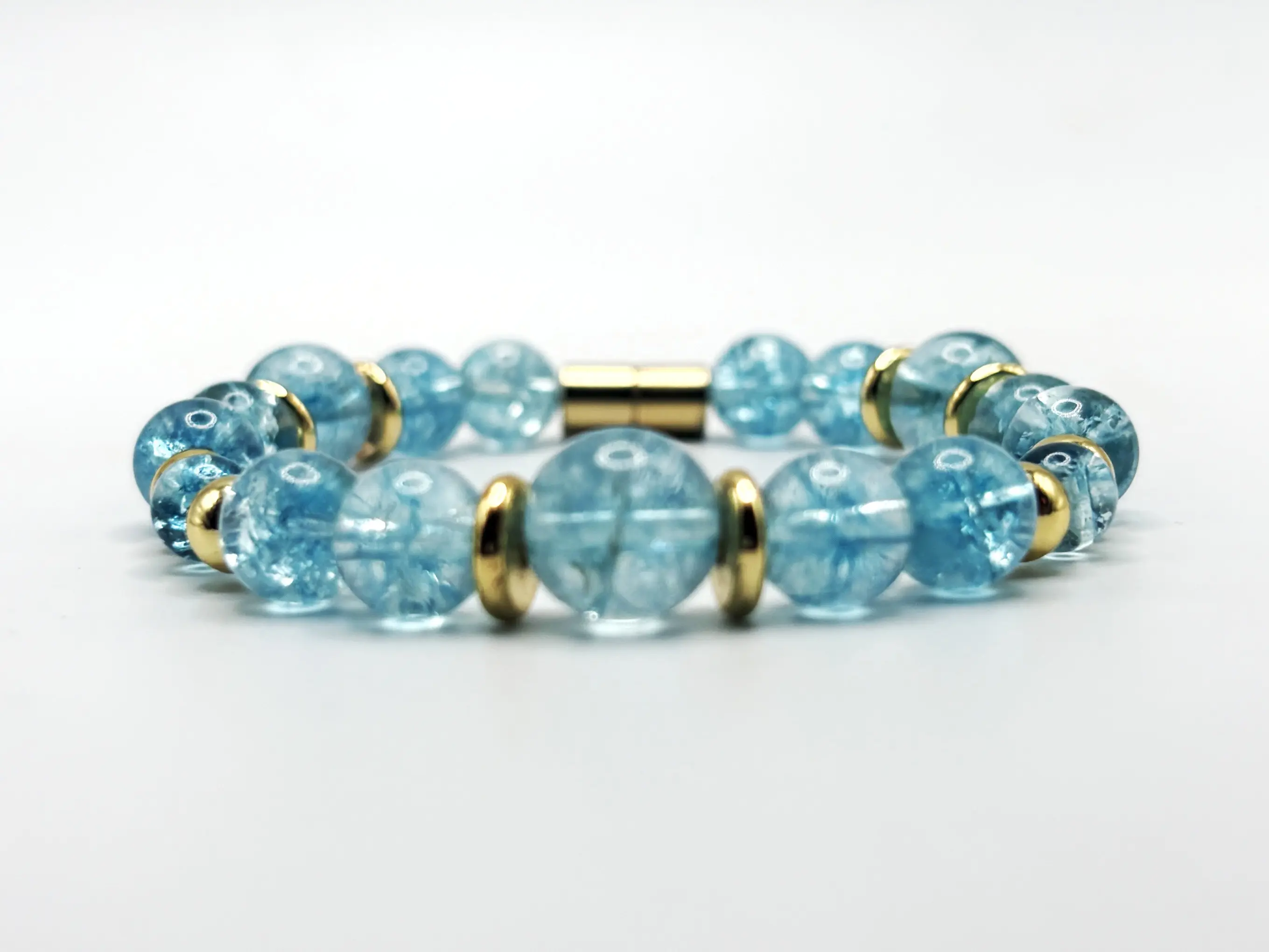 Blue Topaz Bracelet with Gold Spacers – Magnetic Clasp Gemstone Bracelet – Calm Energy Jewelry – Elegant Crystal Bracelet – Gift for Her