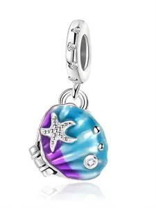 Sea Pearl Shell Pendant Zircon Embellished Ocean Element Cute Detailed Design Versatile Gift for Friends, All Seasons Jewelry Charm