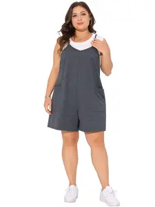 Agnes Orinda Plus Size Romper Women's Summer Casual Sleeveless Spaghetti Strap Shorts Overalls Jumpsuit