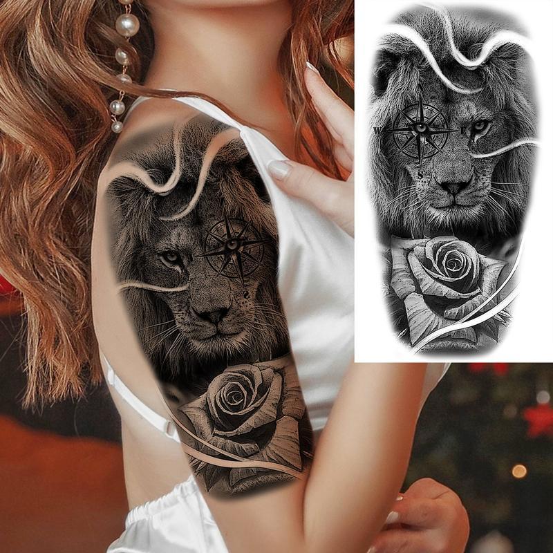 Lion Pattern Tribal Style Temporary Tattoo Sticker,8 Sheets/set Waterproof Arm Tattoo Sticker, Body Decoration for Men & Women