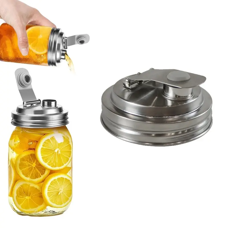 1/2pcs Wide Mouth Mason Jar Stainless Steel Pouring Lid, Reusable Mason Jar Cover, Leak-Proof Seal, for 86mm Ball Wide Mouth Jars, Food Storage