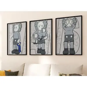 Set of 3 Gray And Blue Kaws Art pieces canvas wall home decor Portrait Gallery