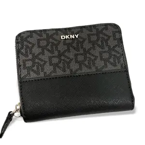 DKNY VELA Small Zip-Around Wallet | Black Monogram Compact Organizer