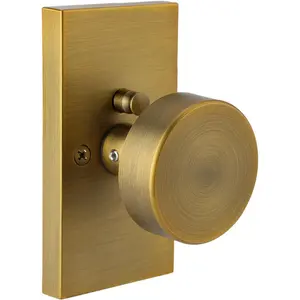 Brass Interior Door Knobs with Lock, Modern Vintage Privacy Door Knobs Door Handles for Bathroom Bedroom Rectangle
