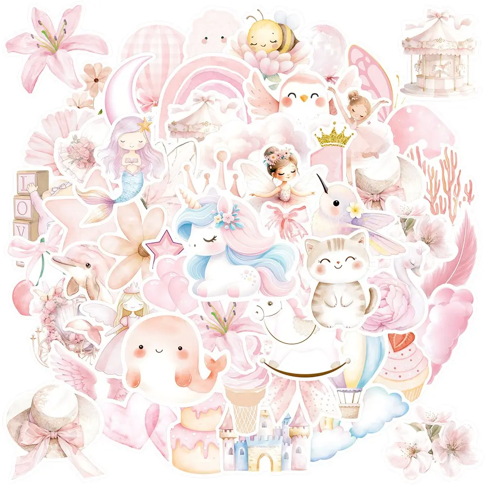 50 Pieces Watercolor Princess Series Stickers, Suitable for Decorating Scrapbooks, Diaries, Laptops, Water Bottles, Cars and More, Ideal Creative Birthday Gifts
