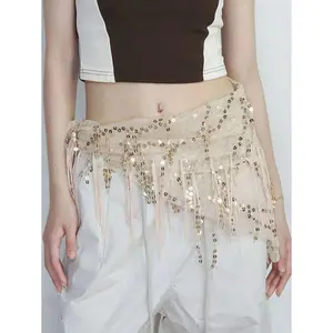 1 Piece Of Women's Dance Waist Chain Hip Scarf, Jazz Dance Belly Dance Performance Waist Scarf, Sequin Tassel Triangle Scarf Waist Chain Waist Skirt, Waist Decorative Belt, Suitable For Jazz And Belly Dance Performance Hip Scarf, Sequin Tassel Triangle De