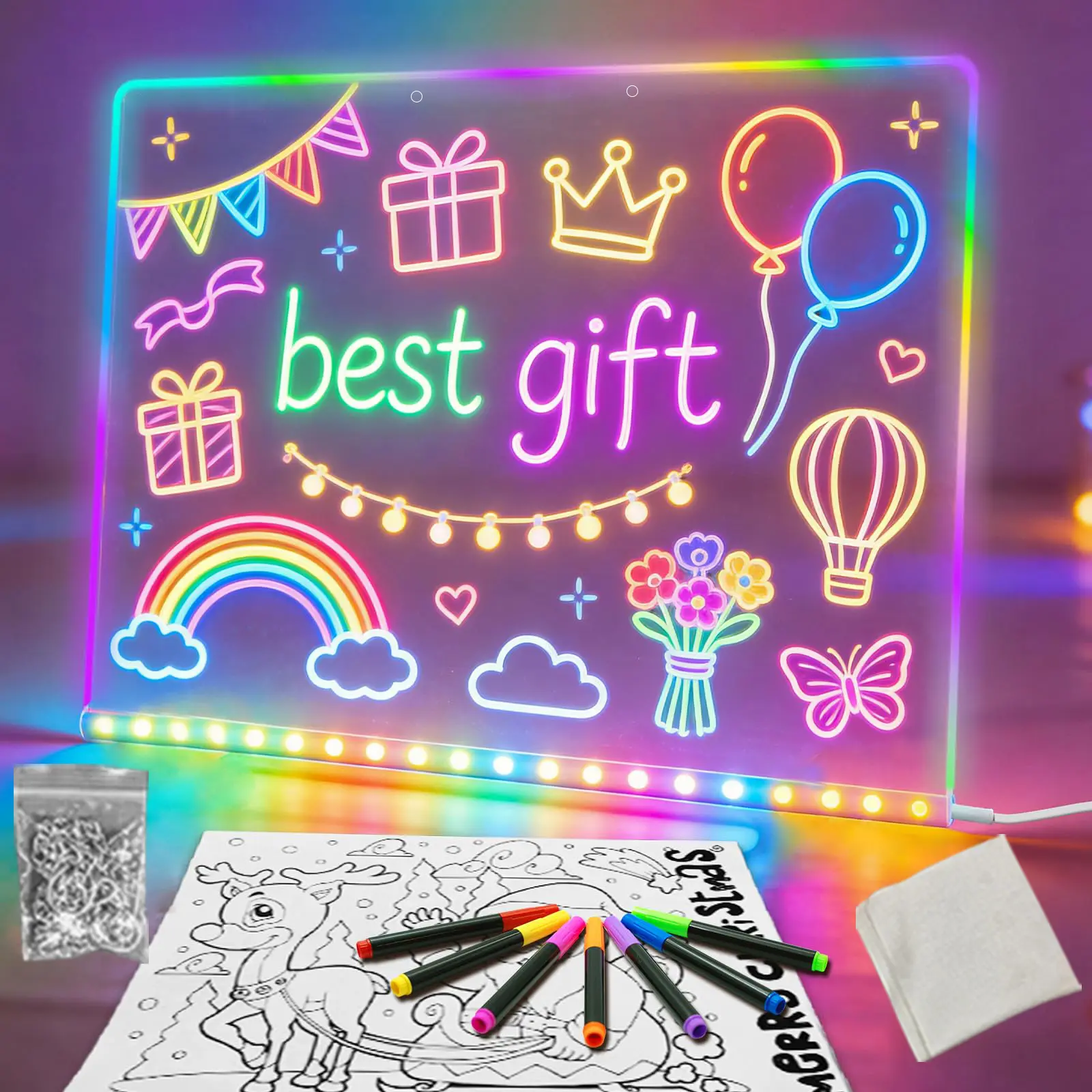 WheelKis Durable Kids LED Art Board with USB Lights & Markers Portable Writing Drawing Tablet Perfect for Home Classroom Learning Decor & Family Fun Educational Gift, summerwins|restock|dealsforyoudays