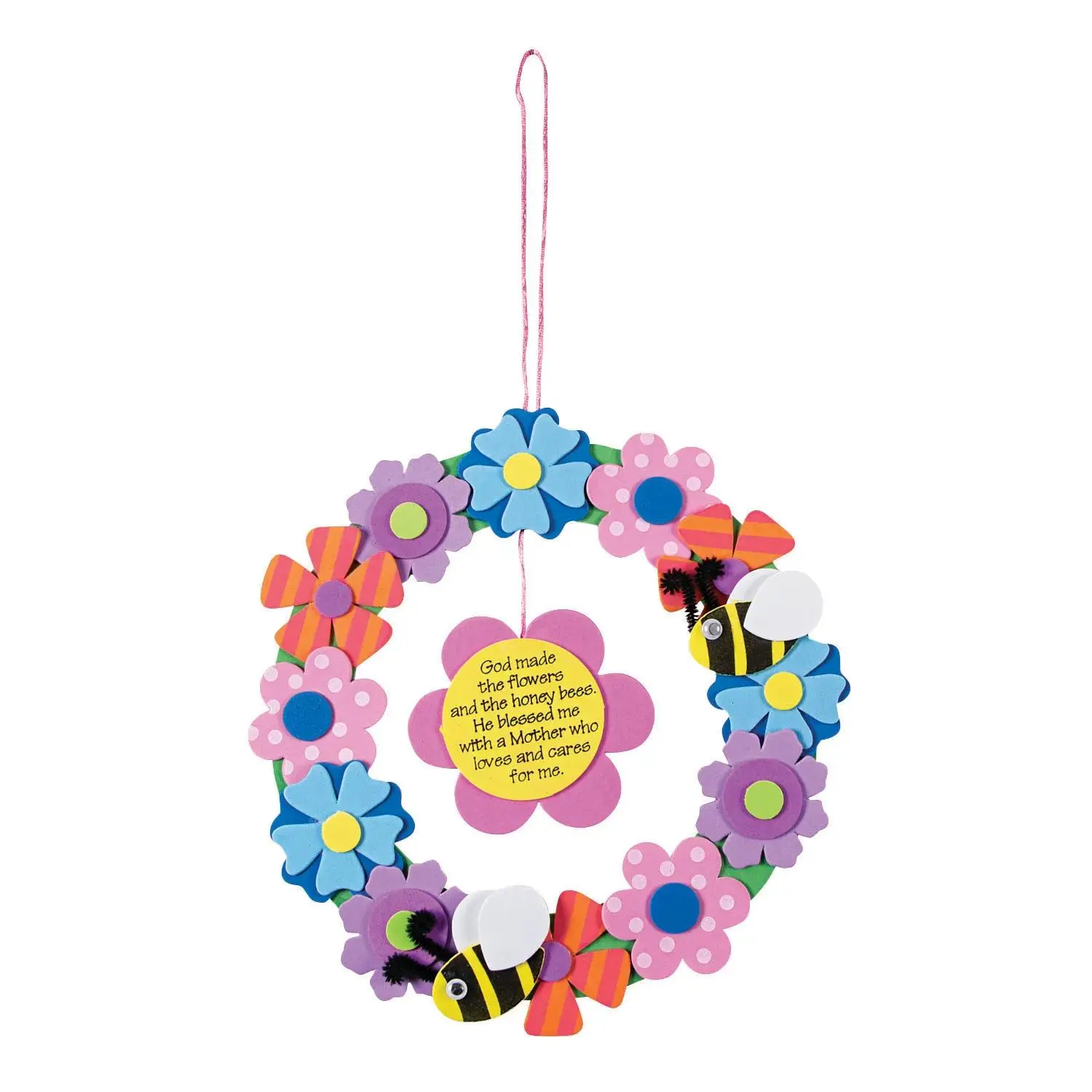 Satin Flower Wreath DIY Ornament Craft Kit for Mom - 12-Piece Pre-Packed Animal-Themed Hanging Floral Decor, Lightweight with Motivation Poem, Mother's Day Craft Ideas & Flower Arrangement Supply