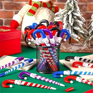 4/20pcs Christmas Snowman Umbrella Pens - Festive Holiday Stationery with Cute Snowman & Candy Cane Design, Assorted Colors - Durable Plastic Pens for, Office, Gift Giving, Winter Wonderland Christmas Decorations （Blue Ink）