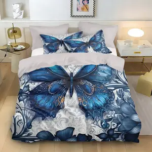 3-Piece Bedding Set, Digital Print Duvet Cover, Vintage Butterfly Design, Soft Comfortable Fabric, Suitable for Bedroom, Hotel, Valentine's Gift
