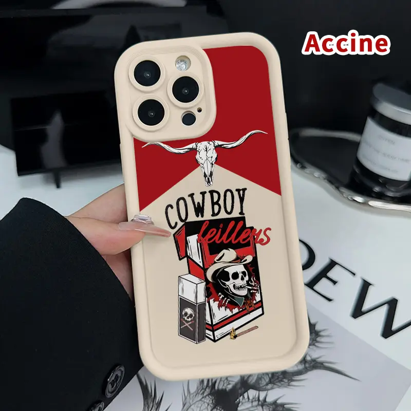 Soft TPU Shockproof Smartphone Case for iPhone 17 Pro Max,16 Plus,15,15 Plus,14,13,12,11,Air,E - Cowboy Skull Cigars Pattern, Matte Armor, Raised Lens Shield & Edges, Drop-Resistant for Daily Drops, Rugged Back Cover for Boys, Mobile Accessory, Iphone 15