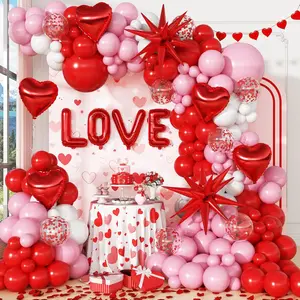 141PCS Valentine’s Day Balloon Arch Kit – Red, Pink, White, Love Foil & Heart Confetti Balloons