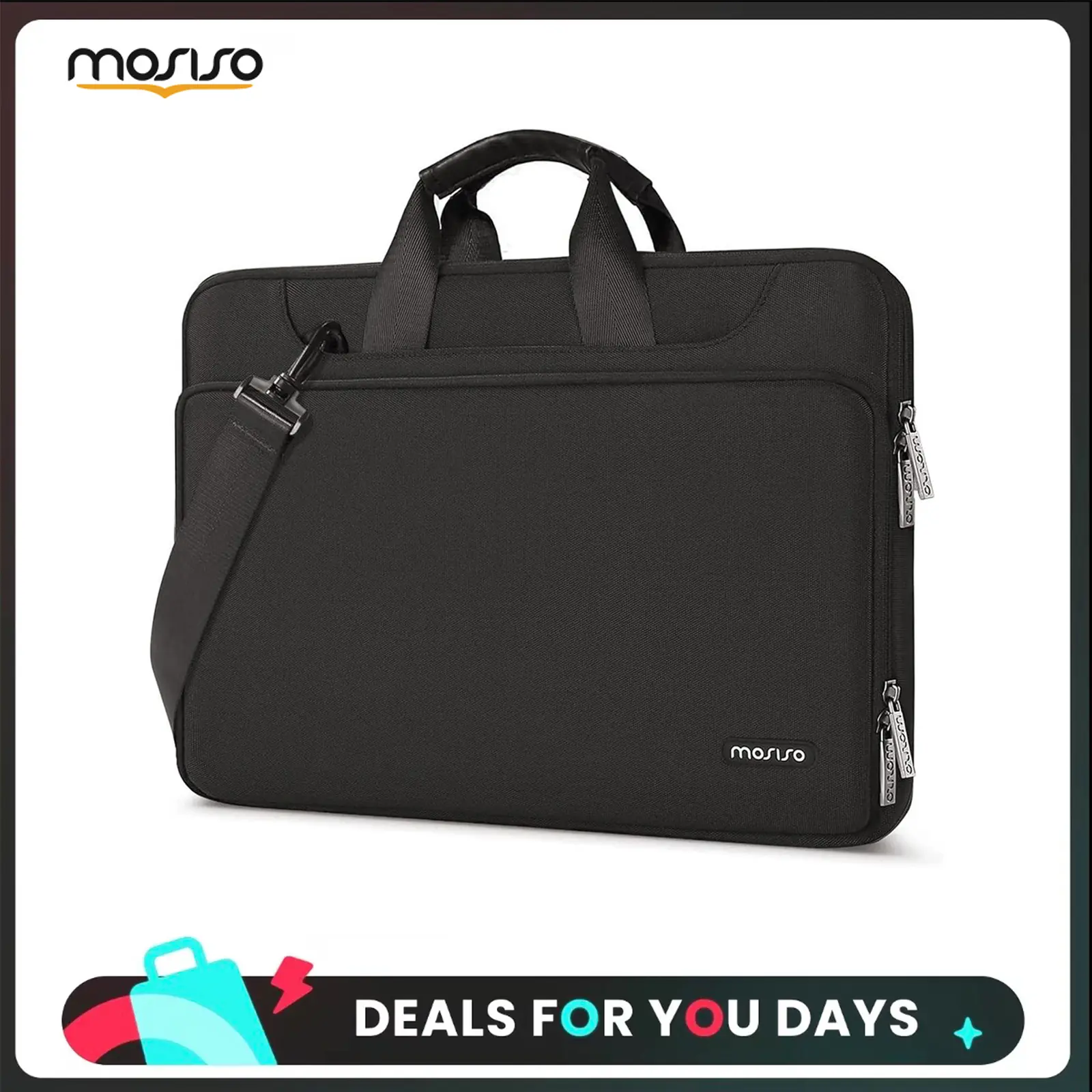 MOSISO 13-17.3 in Laptop Shoulder Bag, Minimalist Water-Repellent Briefcase with PU Leather Handles, 360° Protection & Trolley Strap for Business, Travel