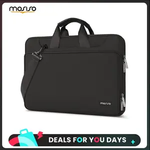 MOSISO 13-17.3 Inch Laptop Shoulder Bag, Minimalist Water-Repellent Briefcase for Men Women with PU Leather Handles, 360° Protection & Trolley Strap for Business, Travel, School