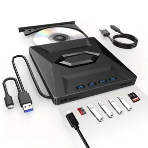 7-in-1 Multifunctional USB3.0 Type-C External DVD Burner with U-Disk & Card Slot Expansion