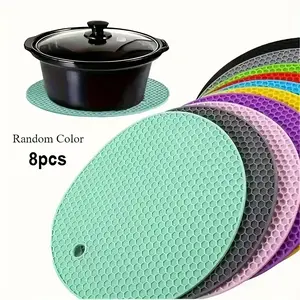 8 Silicone Honeycomb Heat-Resistant Pads - Non-Slip Durable Hot Plate Mats, Suitable for Hot Dishes, Cookware, And Grilling - Multi- Purpose Kitchen & Dining Accessories, 4 Seasons Use, RV Essentials, Everyday Dinners, And Festive Gatherings - Kitchen Ite