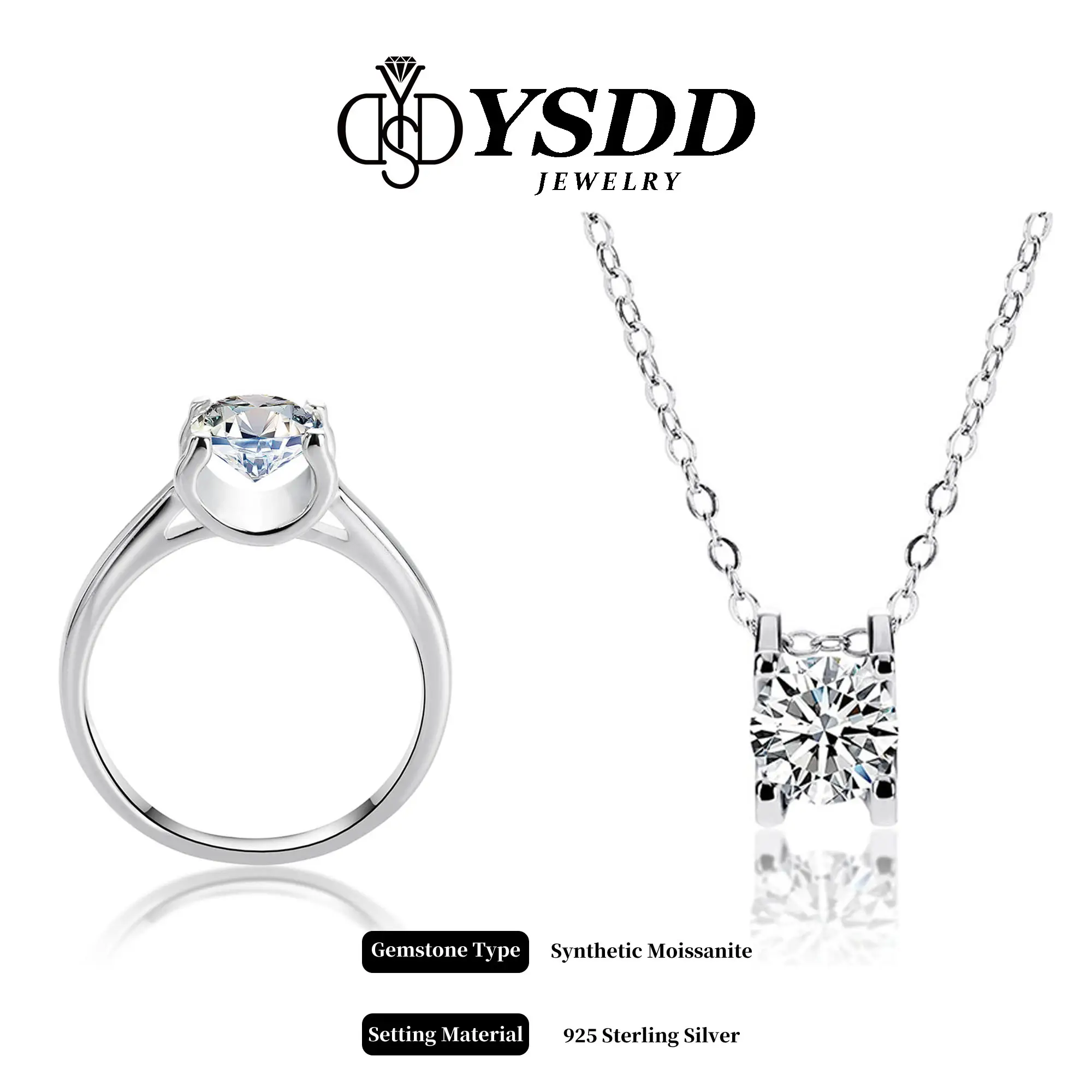 【#346 Today's Special】Rings/Necklace Classic Four-prong Floating Round Brilliant Synthetic Moissanite in 925 Sterling Silver