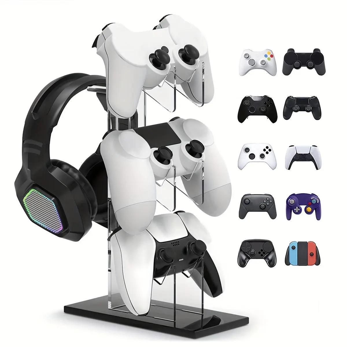 Acrylic 3-Layer Game Controller & Headphone Holder, Headset Holder, Game Controller & Headphone Display Stand, Console Accessories for Home & Office