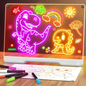 LED Drawing Board 16” Rechargeable Acrylic Light Up Message Board with 7 Light Effects & 3 Modes for Kids Room Decor Dorm Office Sign