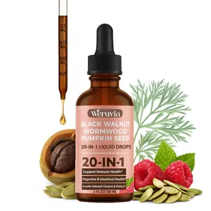 20 in 1 Black Walnut Wormwood Tincture - Clove,Pumpkin Seed,Garlic,Oregano,Berberine - Gentle Gut Cleanse & Digestive Health - Alcohol-Free,Gut-Friendly -Raspberry Flavor - 2FL