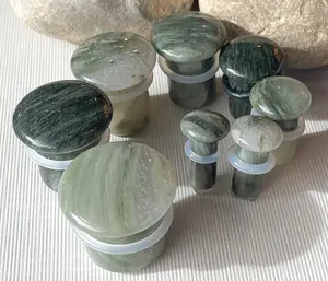PAIR of Beautiful Organic Single Flare Green Jasper Stone Plugs with O-Rings - Gauges 4g (5mm) up to 5/8" (16mm)