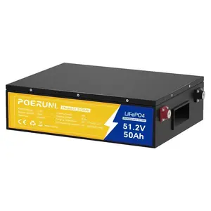 POERUNI NEW 48V 50Ah LiFePO4 Lithium Battery 2560Wh BMS 15000+ Deep Cycles for Golf Cart 51.2V 50Ah Nominal Capacity
