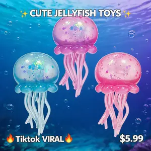 Jellyfish squishy toy, glitter confetti fidget, stress relief squeeze, pool float squish, desk anxiety toy, 2in1 summer toy, kids birthday gift, ASMR squishy