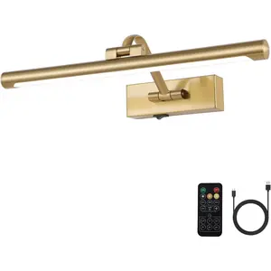 Wireless Picture Lights for Wall Battery Operated Brass Art Light for Paintings with Remote 3CCT Dimmable Rotatable 16" Rechargeable Wall Lamp for Frame Dartboard Display Lighting