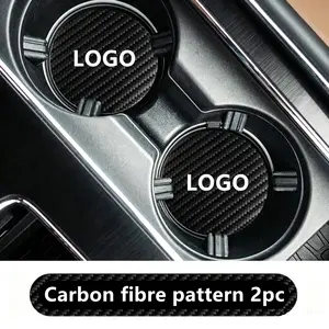 2 pcs pieces of carbon fiber grain pattern coaster car water cup anti-slip mat car interior car interior