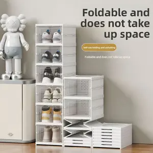 Installation-free folding shoe box 3/6 layers transparent shoe storage box suction acrylic dormitory shoe rack display cabinet foldable integrated moisture-proof and dustproof, transparent and visual, convenient storage