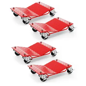 Garvee car wheel dolly set with 2.1 kg capacity, robust vehicle mover dolly with brakes for moving cars, trucks, trailers, and motorcycles, red