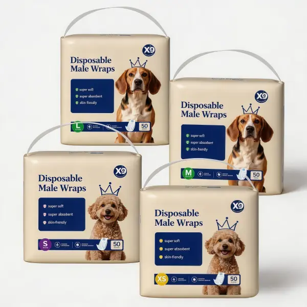 X9 Disposable Male Dog Wraps Super Absorbent Male Dog Belly Bands Skin Friendly Puppy Diapers for Incontinence Housebreaking Travel 50 Counts XS/S/M/L Sizes