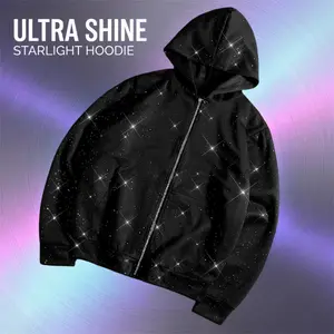 2026 New Unisex Trendy Hooded Zip-Up Jacket Sweatshirt with Built-in Iridescent Glitter Street Style for Men & Women