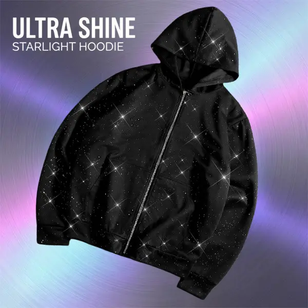 2026 New Unisex Trendy Hooded Zip-Up Jacket Sweatshirt with Built-in Iridescent Glitter Street Style for Men & Women