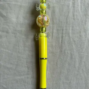 Yellow Bead Pen with Decorative Beads and Clear Accents