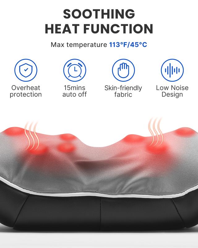 RENPHO Shiatsu Neck and Shoulder Back Massager with Heat, Electric Deep Tissue 3D Kneading Massage Pillow for Waist, Leg, Calf, Foot, Arm, Full Body Valentines Day Gift Choice for Man Women