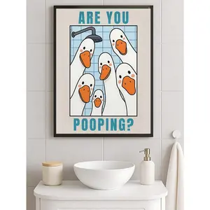 1pc Funny Goose Bathroom Print – "Are You Pooping?" Duck Wall Art Funny Bathroom Decor, Goose Poster For Toilet, This Is A High Class Joint Poster, Olive Green Wall Art, Funny Retro Quote Print For Dorm, Office Or Apartment Decor, Ideal Gift For Friends