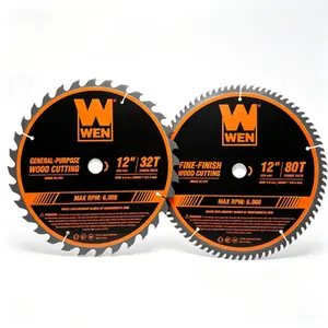 Carbide Tipped Saw Blade Set 12 Inch 32 Tooth and 80 Tooth Professional Woodworking Two Pack, No Glue Needed Reusable, Carbide Tipped Saw Blades for Woodworking Reusable Cutting Blades
