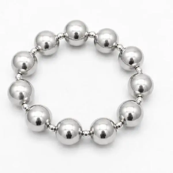 Silver-Tone Polished Bead Stretch Bracelet | One Size Fits Most