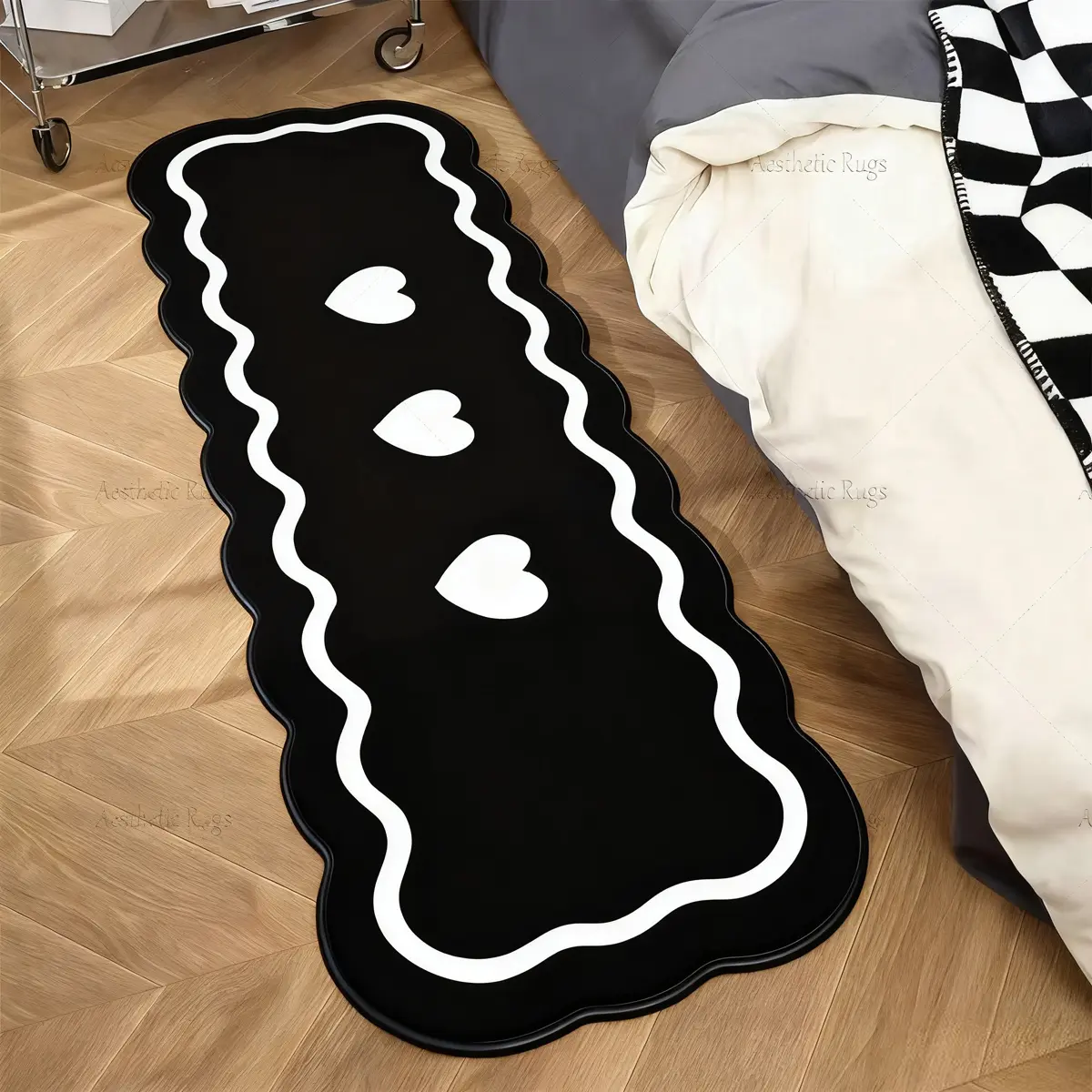 Minimalist Wave Heart Pattern Carpet Set, Soft Plush Bedroom Bedside Rug, Fashionable Two-Piece Living Room Mat, Comfortable Home Decor, Fluffy Bedroom Rug, Household Decorative Rug, Home Decorative Rugs