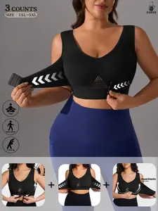 1/3 piece set of all-season women's sports no steel ring bra vest No Padding, Wireless sports bras, adjustable front chest buckle gathering bra, (1XL-5XL), breathable mesh at the back, suitable for sports or daily wear